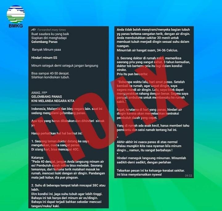 HOAX! Gelombang Panas Sedang Terjadi Di Indonesia, Bmkg Meminta Masyarakat Tidak Panik Dan Tetap Waspada! 